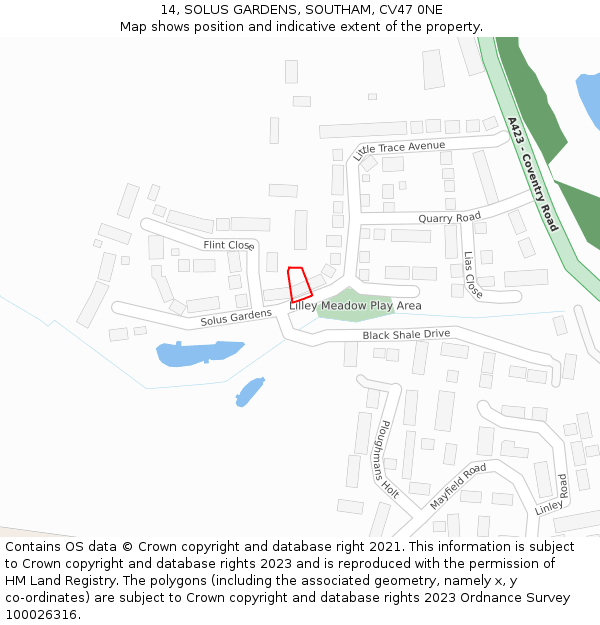 14, SOLUS GARDENS, SOUTHAM, CV47 0NE: Location map and indicative extent of plot