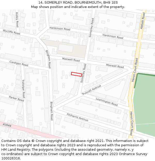 14, SOMERLEY ROAD, BOURNEMOUTH, BH9 1ES: Location map and indicative extent of plot