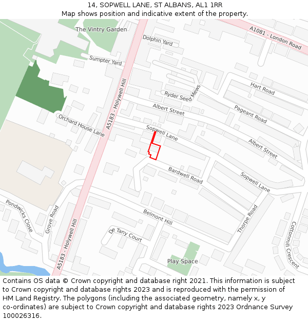 14, SOPWELL LANE, ST ALBANS, AL1 1RR: Location map and indicative extent of plot