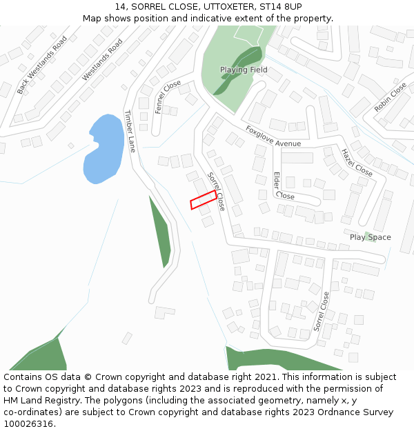 14, SORREL CLOSE, UTTOXETER, ST14 8UP: Location map and indicative extent of plot