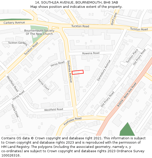 14, SOUTHLEA AVENUE, BOURNEMOUTH, BH6 3AB: Location map and indicative extent of plot