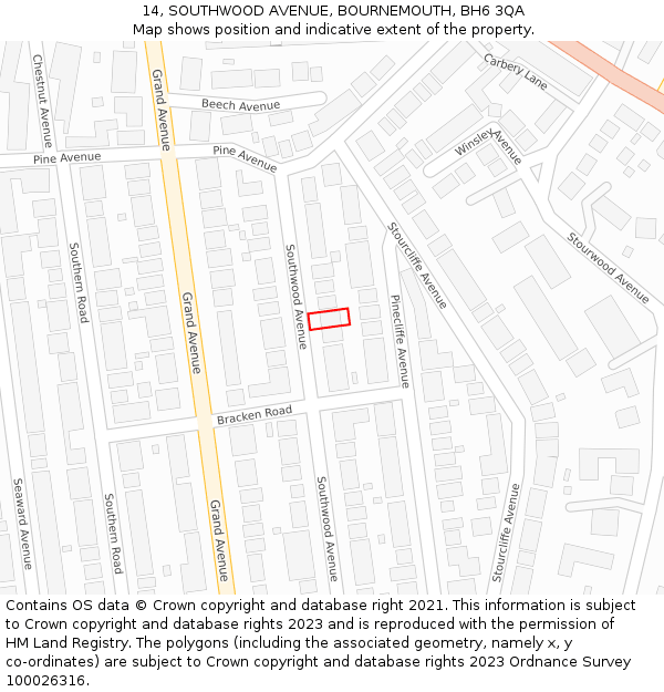 14, SOUTHWOOD AVENUE, BOURNEMOUTH, BH6 3QA: Location map and indicative extent of plot