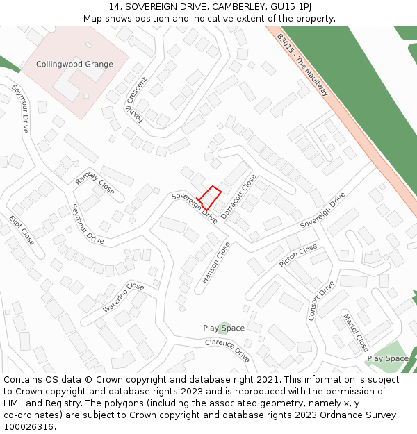 14, SOVEREIGN DRIVE, CAMBERLEY, GU15 1PJ: Location map and indicative extent of plot