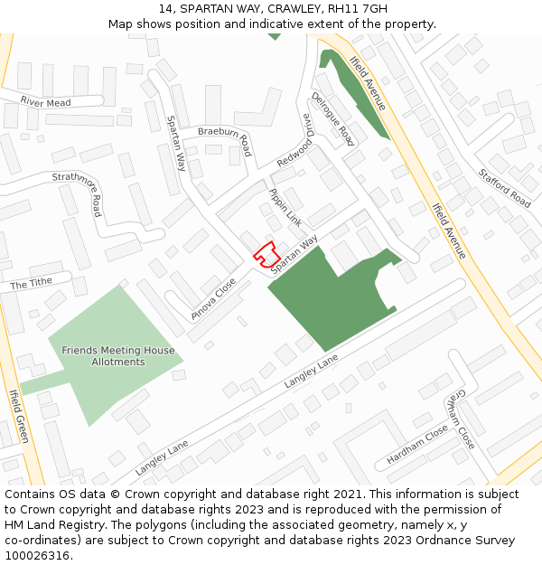 14, SPARTAN WAY, CRAWLEY, RH11 7GH: Location map and indicative extent of plot