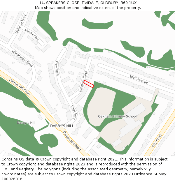 14, SPEAKERS CLOSE, TIVIDALE, OLDBURY, B69 1UX: Location map and indicative extent of plot