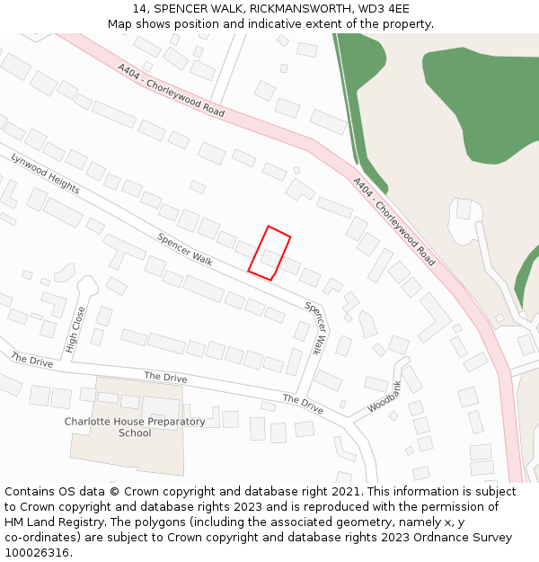 14, SPENCER WALK, RICKMANSWORTH, WD3 4EE: Location map and indicative extent of plot