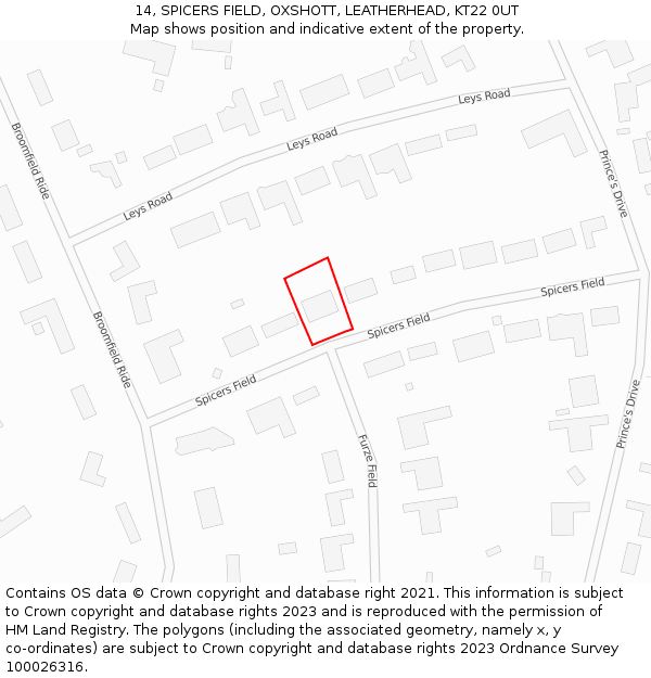 14, SPICERS FIELD, OXSHOTT, LEATHERHEAD, KT22 0UT: Location map and indicative extent of plot