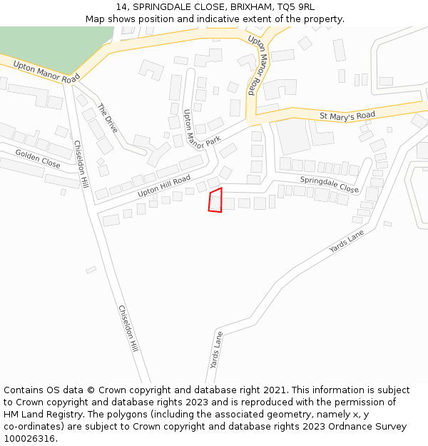 14, SPRINGDALE CLOSE, BRIXHAM, TQ5 9RL: Location map and indicative extent of plot