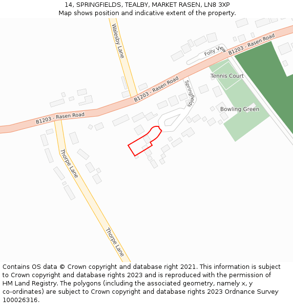14, SPRINGFIELDS, TEALBY, MARKET RASEN, LN8 3XP: Location map and indicative extent of plot