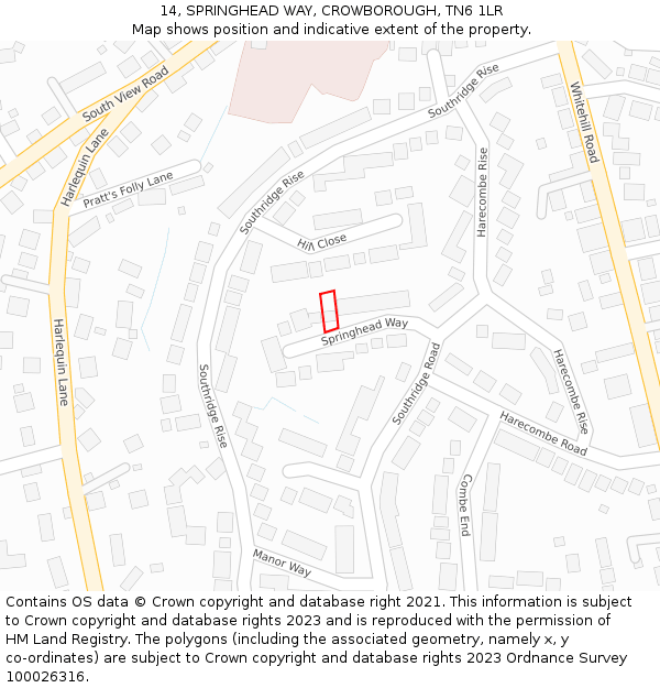 14, SPRINGHEAD WAY, CROWBOROUGH, TN6 1LR: Location map and indicative extent of plot