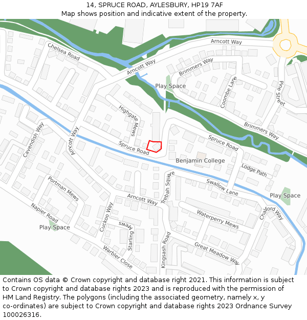 14, SPRUCE ROAD, AYLESBURY, HP19 7AF: Location map and indicative extent of plot