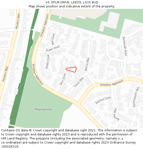 14, SPUR DRIVE, LEEDS, LS15 8UD: Location map and indicative extent of plot
