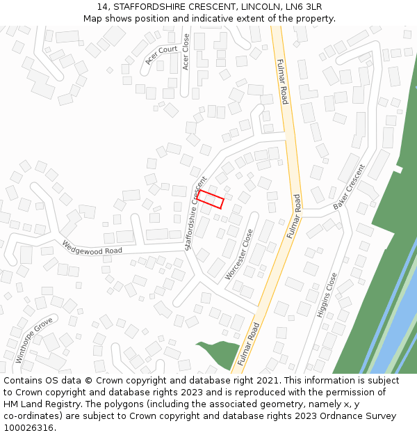 14, STAFFORDSHIRE CRESCENT, LINCOLN, LN6 3LR: Location map and indicative extent of plot