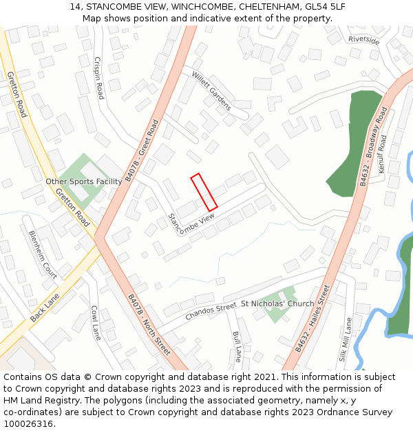 14, STANCOMBE VIEW, WINCHCOMBE, CHELTENHAM, GL54 5LF: Location map and indicative extent of plot