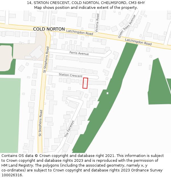 14, STATION CRESCENT, COLD NORTON, CHELMSFORD, CM3 6HY: Location map and indicative extent of plot