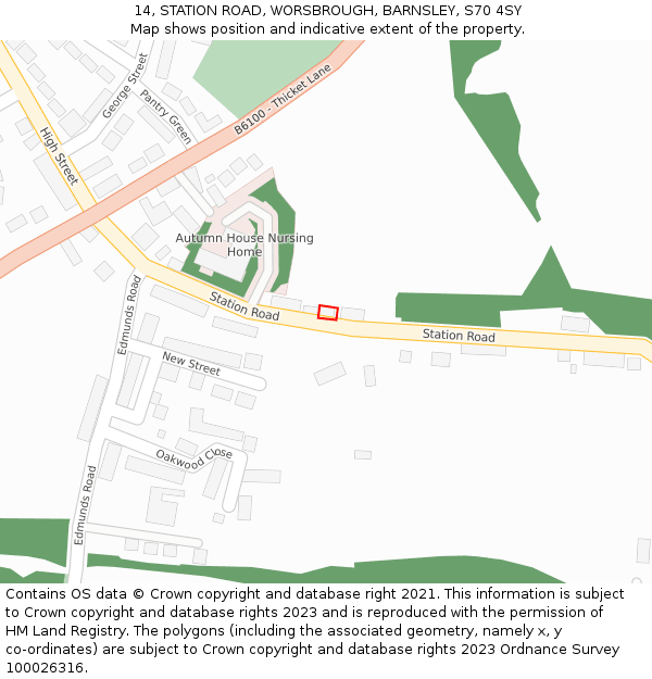 14, STATION ROAD, WORSBROUGH, BARNSLEY, S70 4SY: Location map and indicative extent of plot
