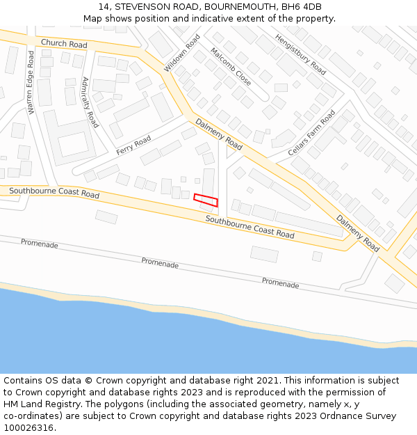 14, STEVENSON ROAD, BOURNEMOUTH, BH6 4DB: Location map and indicative extent of plot