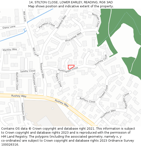 14, STILTON CLOSE, LOWER EARLEY, READING, RG6 3AD: Location map and indicative extent of plot