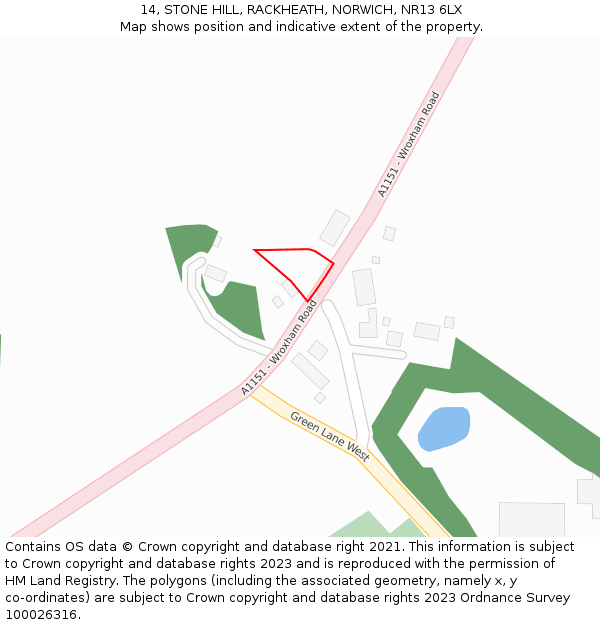 14, STONE HILL, RACKHEATH, NORWICH, NR13 6LX: Location map and indicative extent of plot