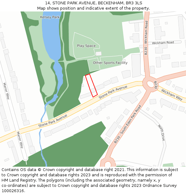 14, STONE PARK AVENUE, BECKENHAM, BR3 3LS: Location map and indicative extent of plot