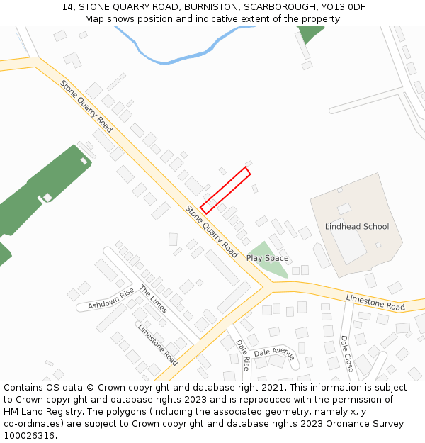 14, STONE QUARRY ROAD, BURNISTON, SCARBOROUGH, YO13 0DF: Location map and indicative extent of plot