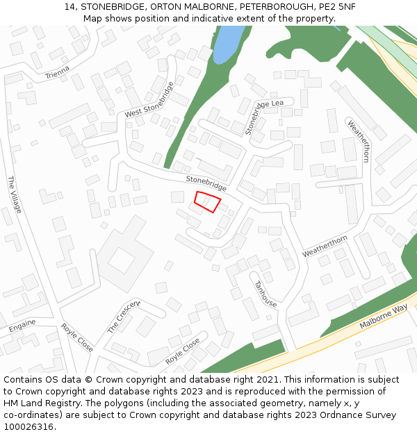 14, STONEBRIDGE, ORTON MALBORNE, PETERBOROUGH, PE2 5NF: Location map and indicative extent of plot
