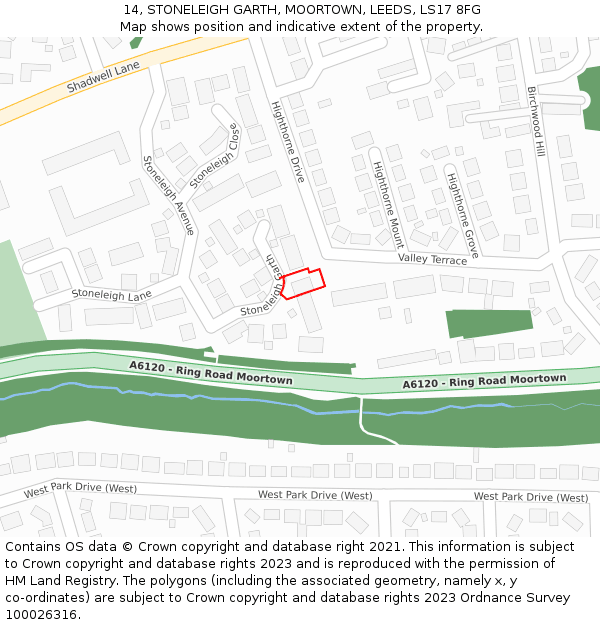 14, STONELEIGH GARTH, MOORTOWN, LEEDS, LS17 8FG: Location map and indicative extent of plot