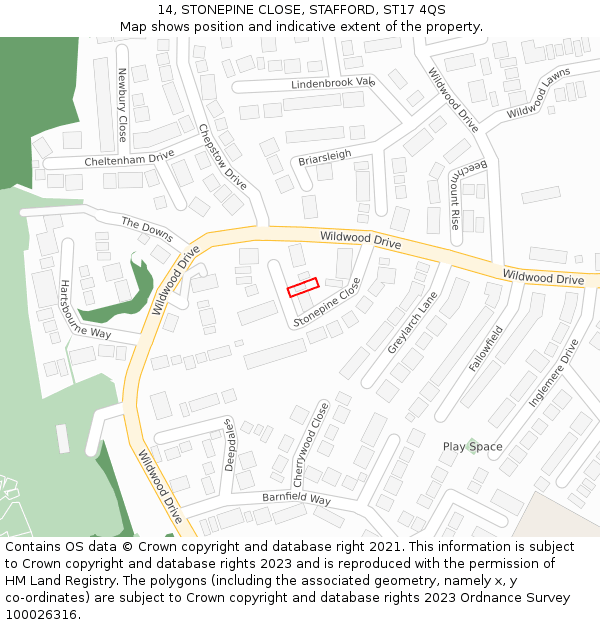 14, STONEPINE CLOSE, STAFFORD, ST17 4QS: Location map and indicative extent of plot