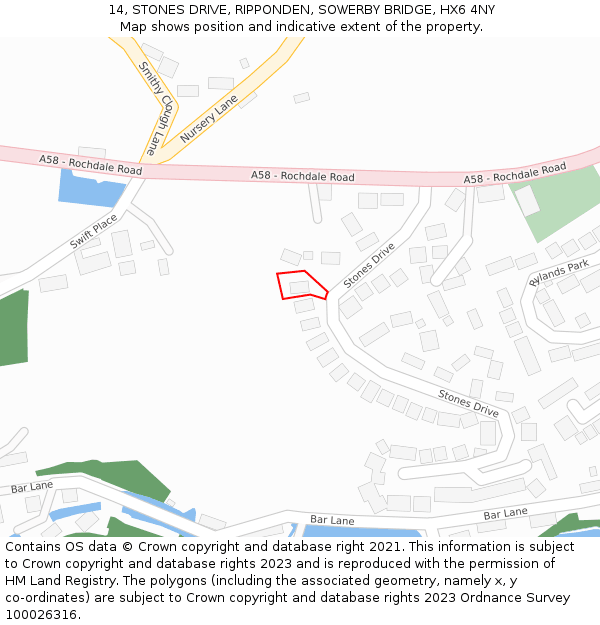 14, STONES DRIVE, RIPPONDEN, SOWERBY BRIDGE, HX6 4NY: Location map and indicative extent of plot