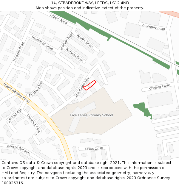 14, STRADBROKE WAY, LEEDS, LS12 4NB: Location map and indicative extent of plot