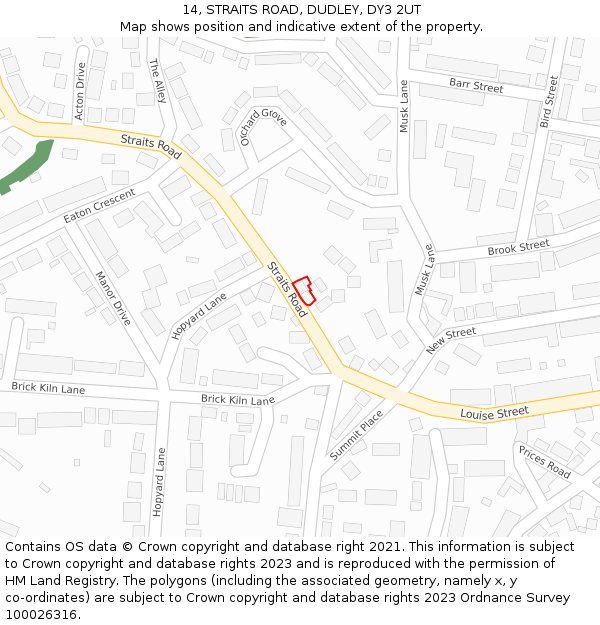 14, STRAITS ROAD, DUDLEY, DY3 2UT: Location map and indicative extent of plot