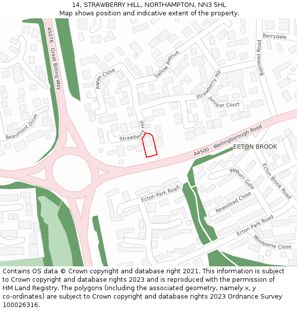 14, STRAWBERRY HILL, NORTHAMPTON, NN3 5HL: Location map and indicative extent of plot