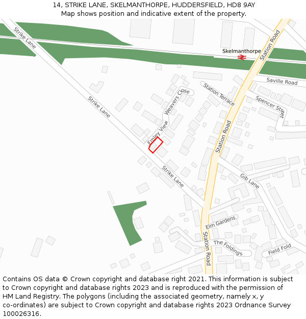 14, STRIKE LANE, SKELMANTHORPE, HUDDERSFIELD, HD8 9AY: Location map and indicative extent of plot