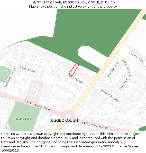 14, STUART GROVE, EGGBOROUGH, GOOLE, DN14 0JX: Location map and indicative extent of plot