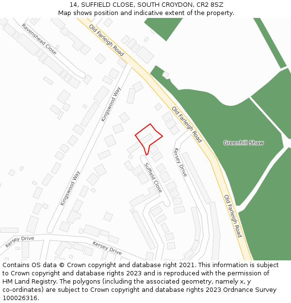 14, SUFFIELD CLOSE, SOUTH CROYDON, CR2 8SZ: Location map and indicative extent of plot