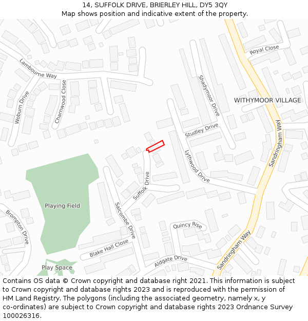 14, SUFFOLK DRIVE, BRIERLEY HILL, DY5 3QY: Location map and indicative extent of plot