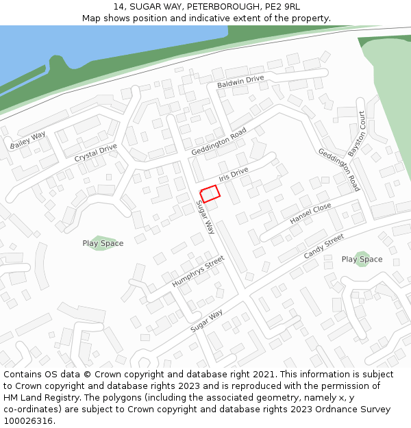 14, SUGAR WAY, PETERBOROUGH, PE2 9RL: Location map and indicative extent of plot