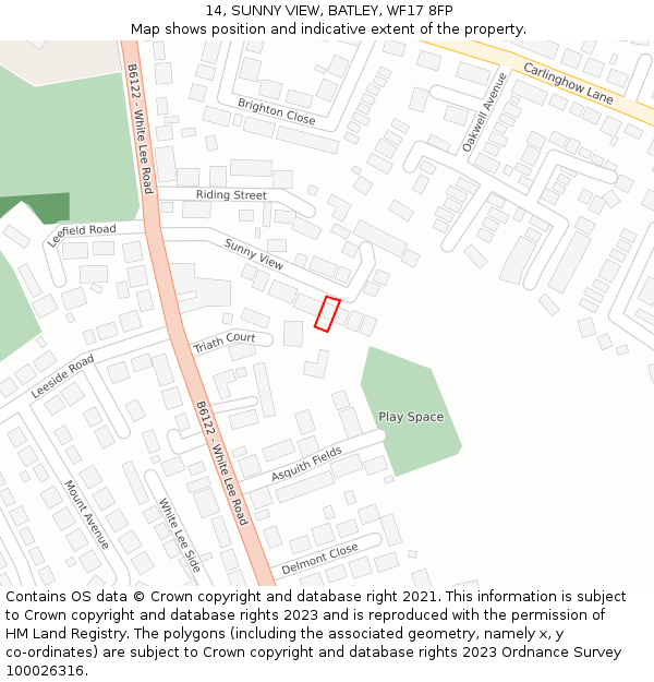 14, SUNNY VIEW, BATLEY, WF17 8FP: Location map and indicative extent of plot