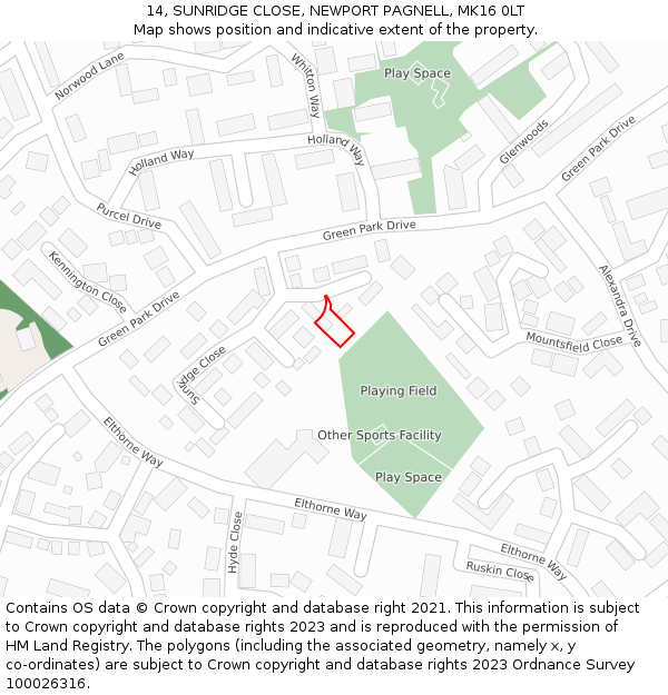 14, SUNRIDGE CLOSE, NEWPORT PAGNELL, MK16 0LT: Location map and indicative extent of plot