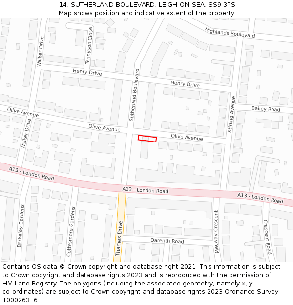 14, SUTHERLAND BOULEVARD, LEIGH-ON-SEA, SS9 3PS: Location map and indicative extent of plot