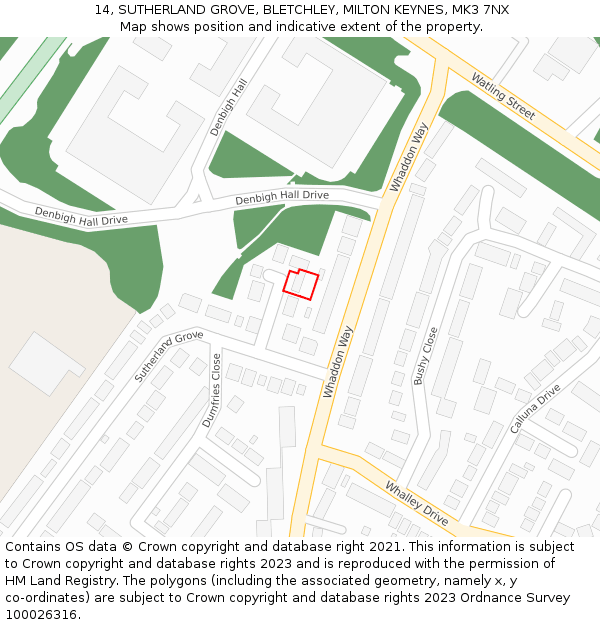 14, SUTHERLAND GROVE, BLETCHLEY, MILTON KEYNES, MK3 7NX: Location map and indicative extent of plot