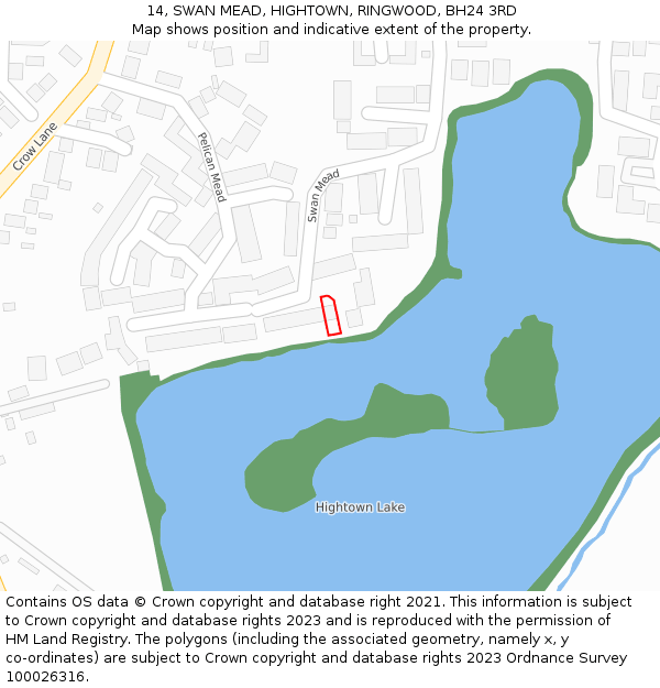 14, SWAN MEAD, HIGHTOWN, RINGWOOD, BH24 3RD: Location map and indicative extent of plot