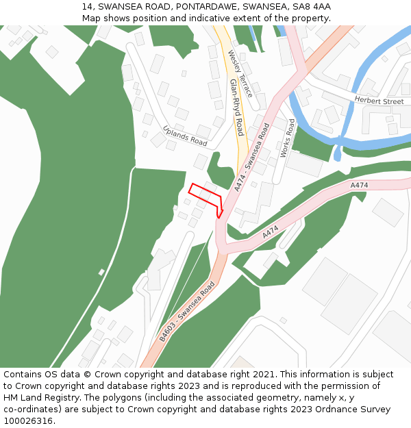 14, SWANSEA ROAD, PONTARDAWE, SWANSEA, SA8 4AA: Location map and indicative extent of plot