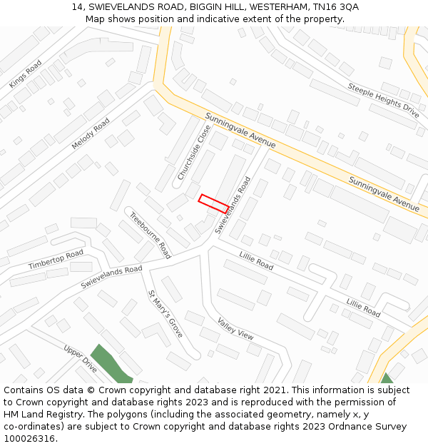 14, SWIEVELANDS ROAD, BIGGIN HILL, WESTERHAM, TN16 3QA: Location map and indicative extent of plot