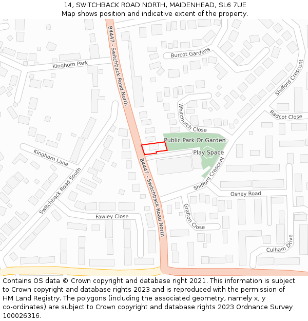 14, SWITCHBACK ROAD NORTH, MAIDENHEAD, SL6 7UE: Location map and indicative extent of plot
