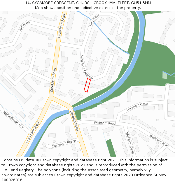 14, SYCAMORE CRESCENT, CHURCH CROOKHAM, FLEET, GU51 5NN: Location map and indicative extent of plot