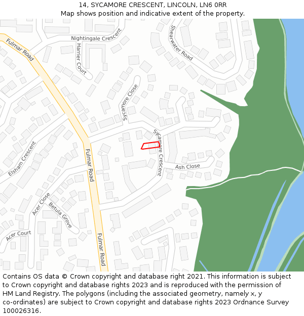 14, SYCAMORE CRESCENT, LINCOLN, LN6 0RR: Location map and indicative extent of plot