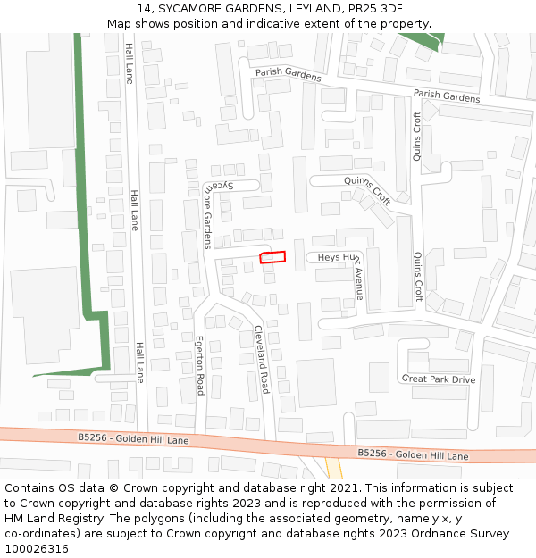 14, SYCAMORE GARDENS, LEYLAND, PR25 3DF: Location map and indicative extent of plot