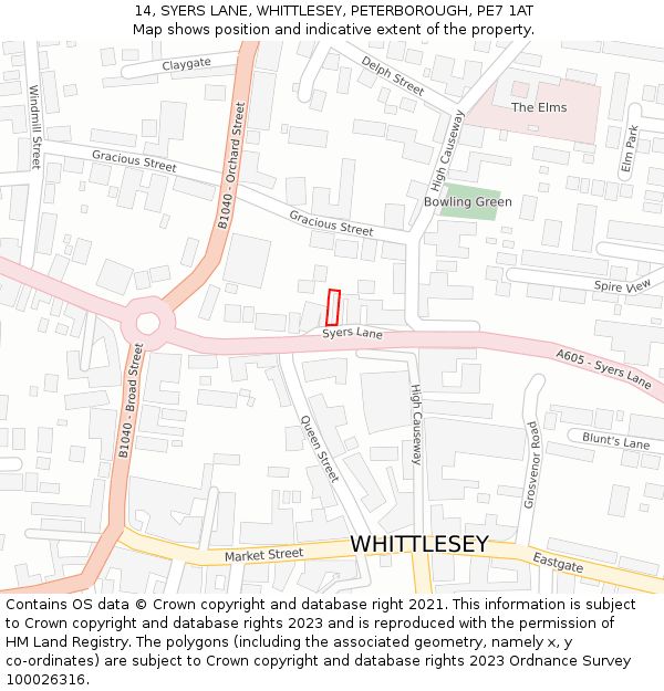 14, SYERS LANE, WHITTLESEY, PETERBOROUGH, PE7 1AT: Location map and indicative extent of plot