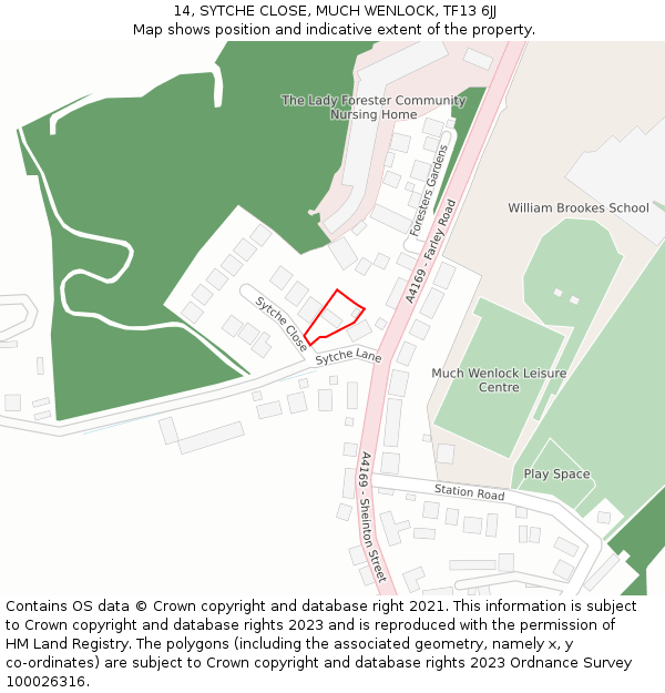 14, SYTCHE CLOSE, MUCH WENLOCK, TF13 6JJ: Location map and indicative extent of plot